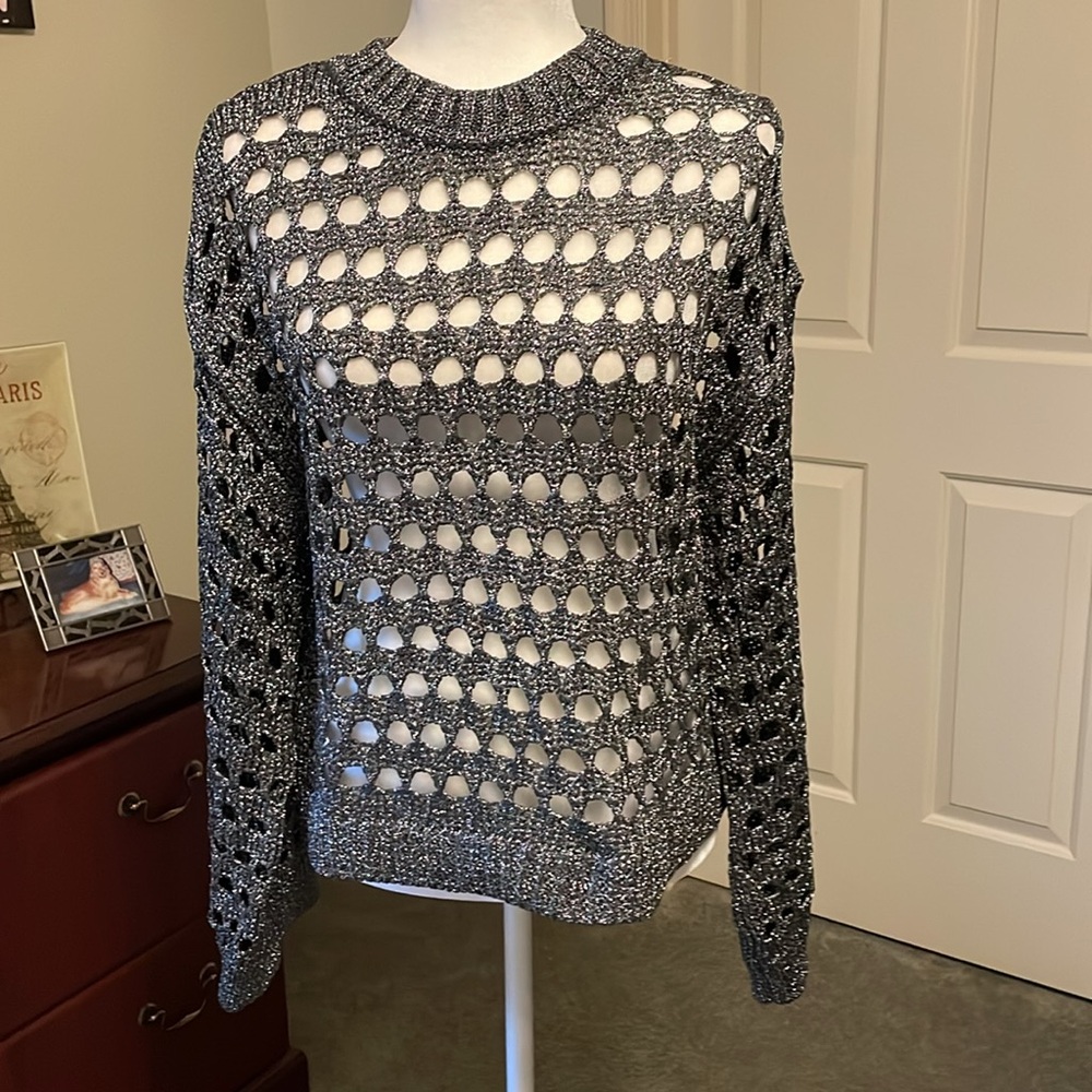 Beautiful black – grayish,  silver metallic peekaboo sweater